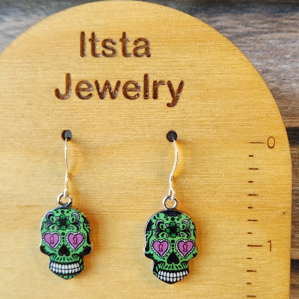 Sugar Skull Earrings on Sterling Silver French Earwires